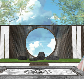 现代风格景墙SU模型下载